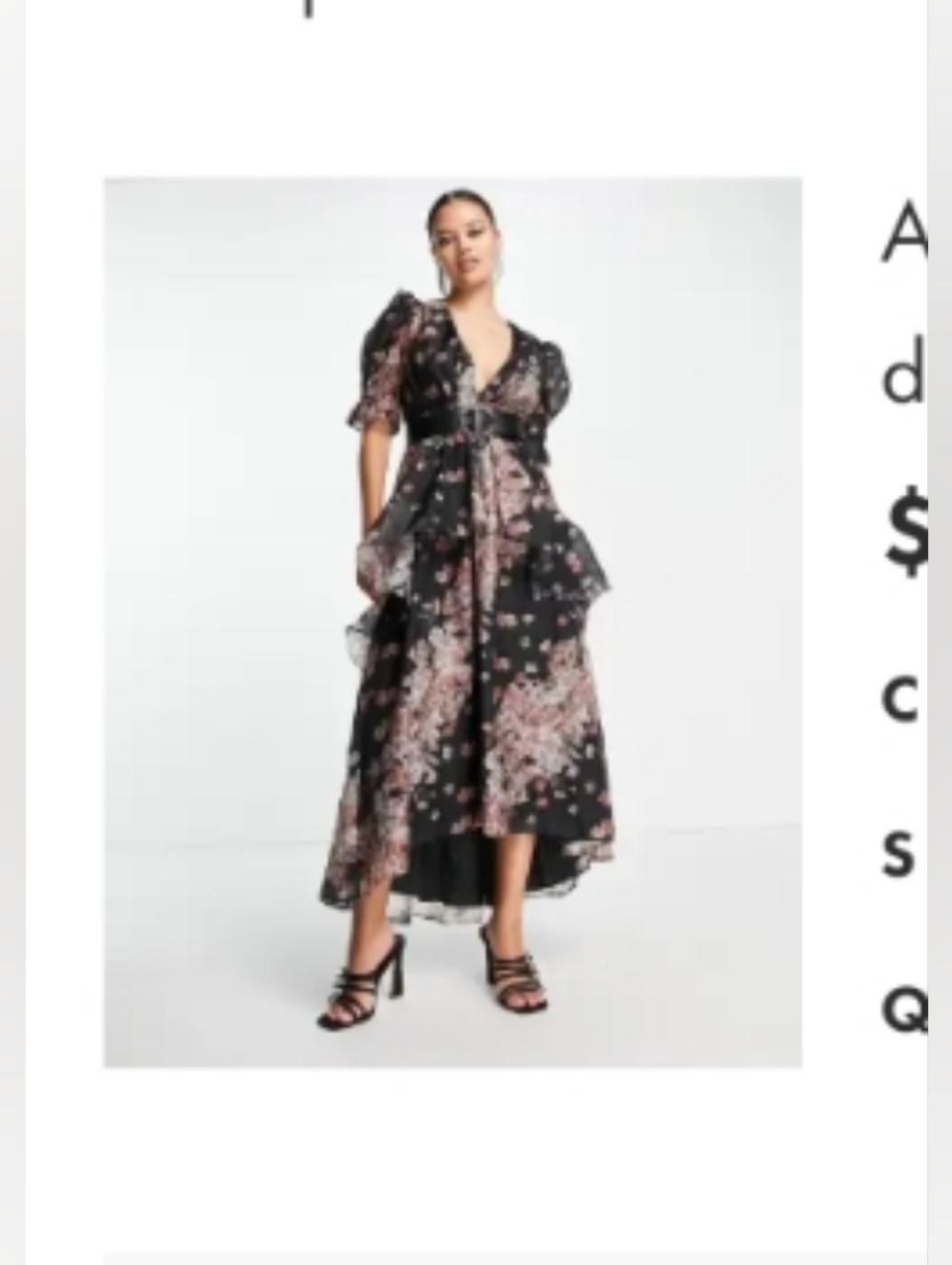 ASOS DESIGN High - Low Viole Midi Tea Dress With Puff Sleeve